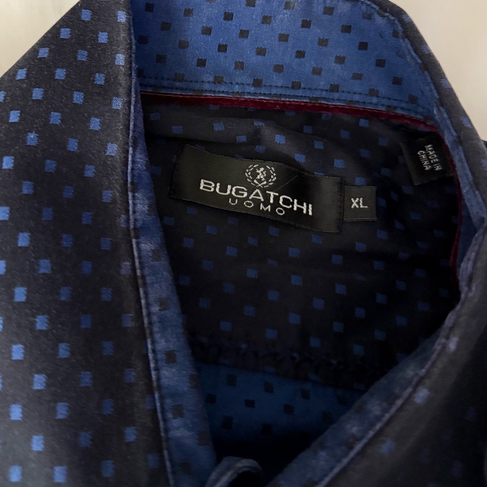 Bugatchi Uomo Patterned Blue Collared Long Sleeve… - image 6